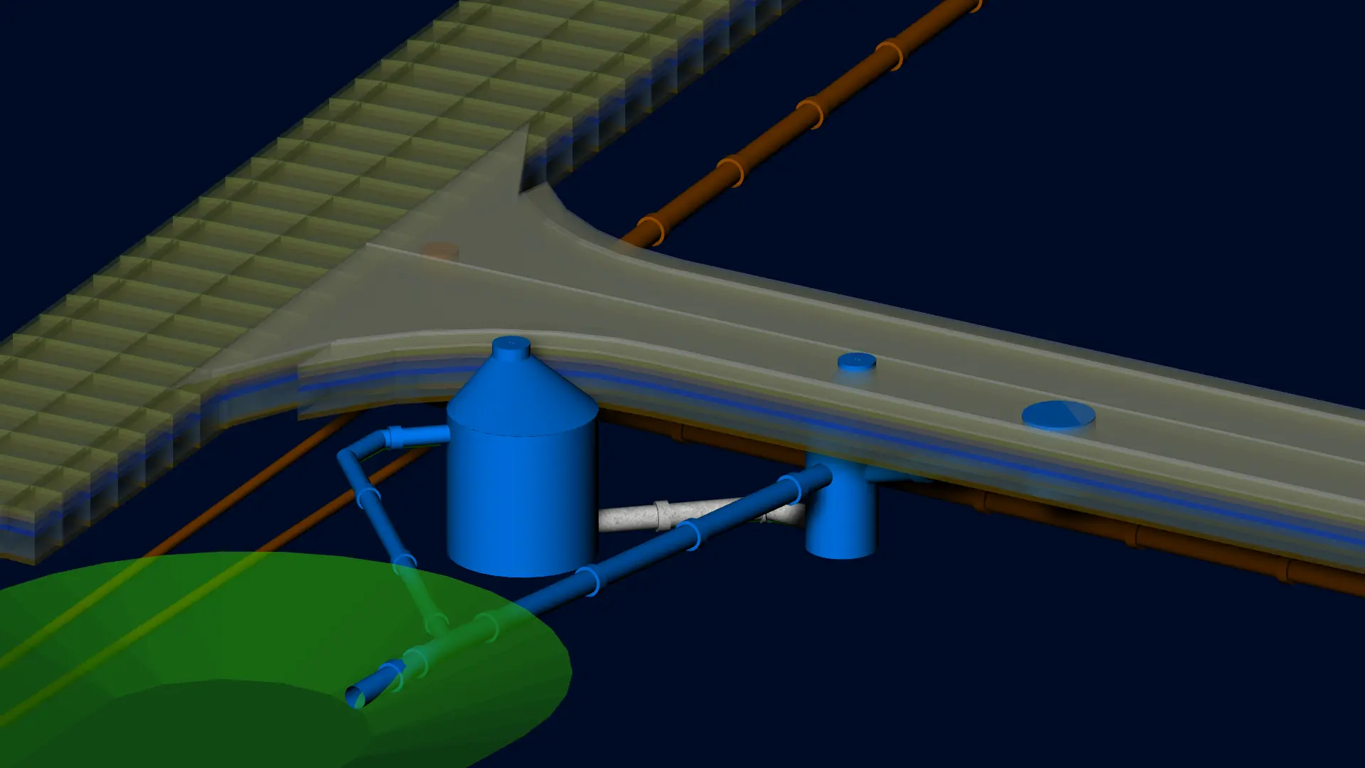 3D model of a road junction with manhole and sewer pipes in the Wasserstall-Ost industrial area