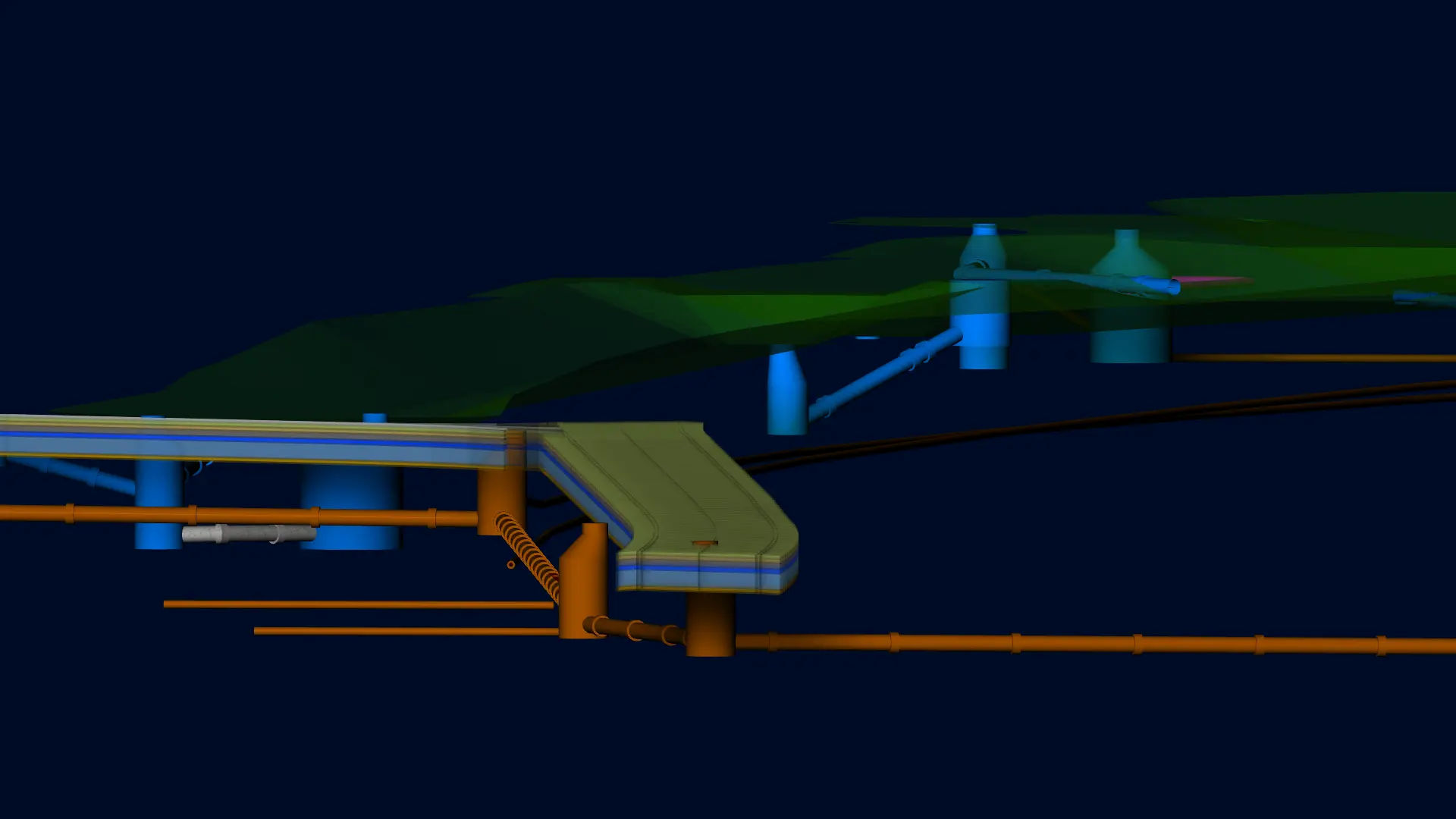 3D model of the road structure with sewer pipes and manholes in the Wasserstall-Ost industrial area